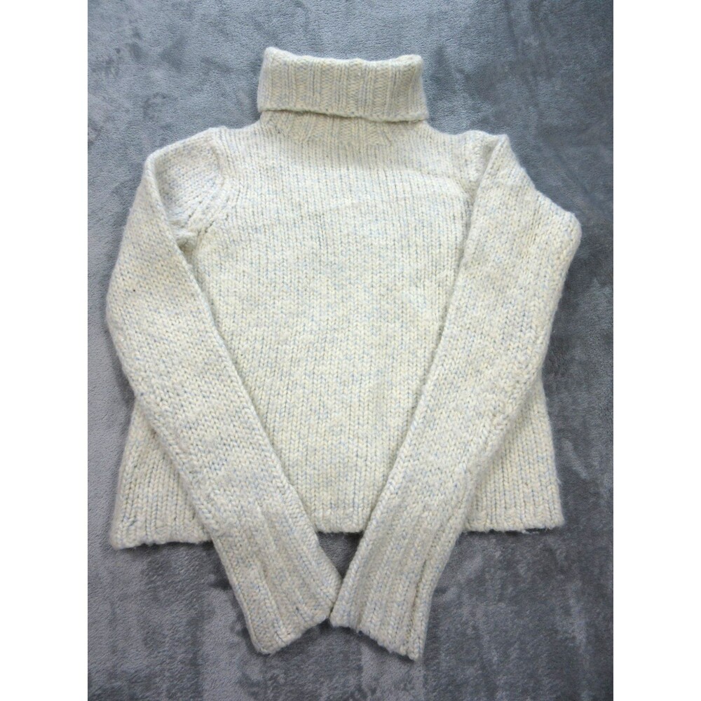 GAP Sweater Women's Sz. Medium Knit Turtleneck Ivory Blue Wool Blend Long Slv
